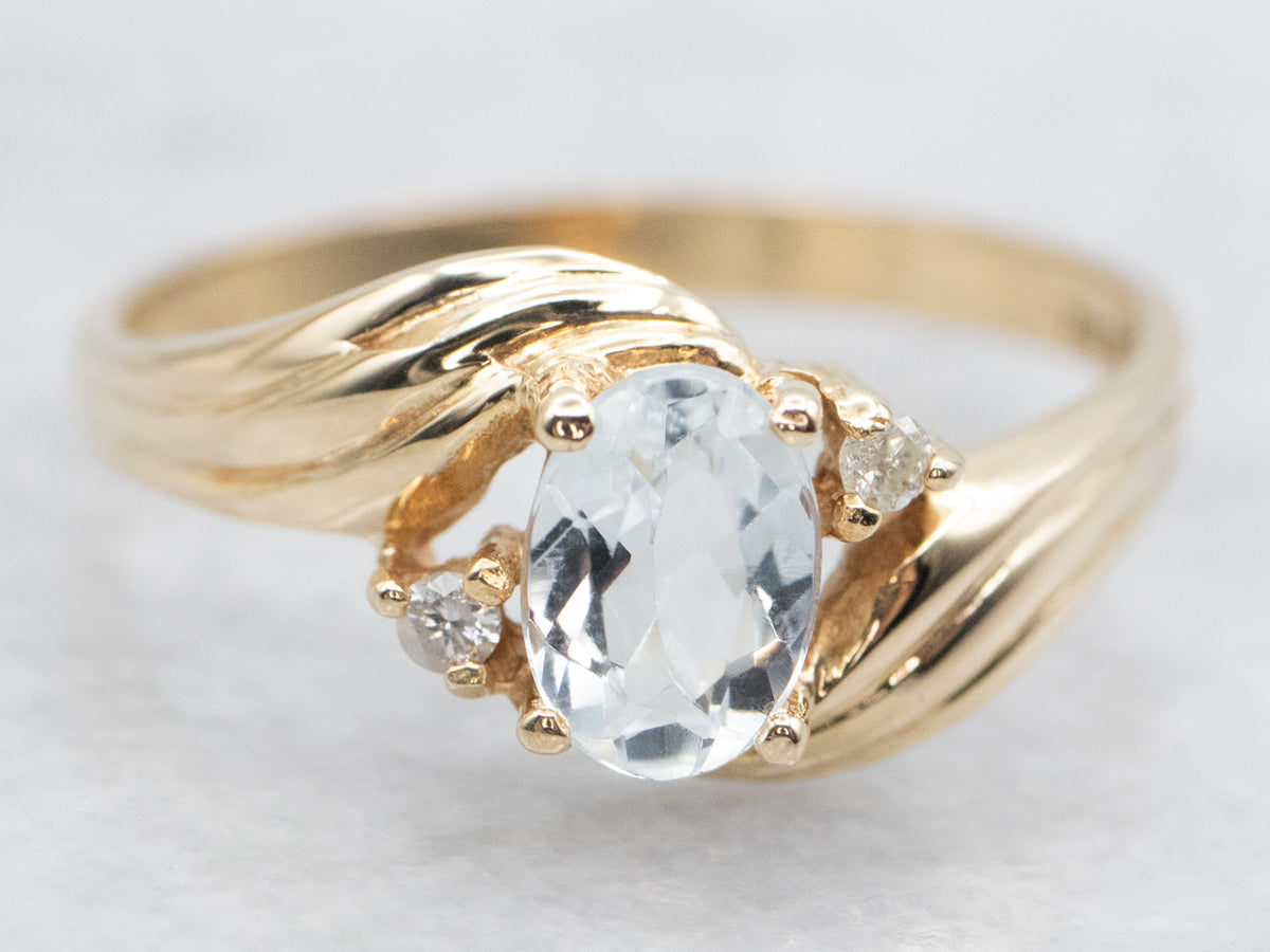 Aquamarine and Diamond Bypass Ring