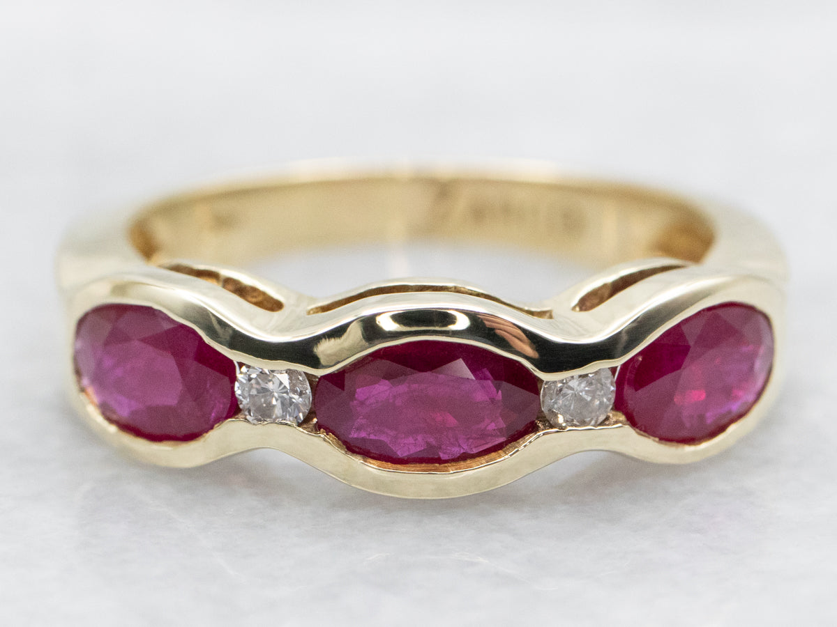 East to West Ruby and Diamond Ring