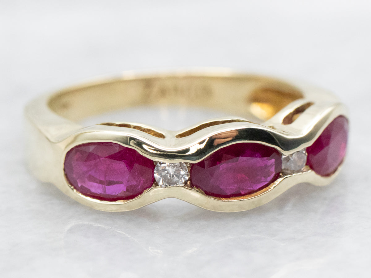 East to West Ruby and Diamond Ring