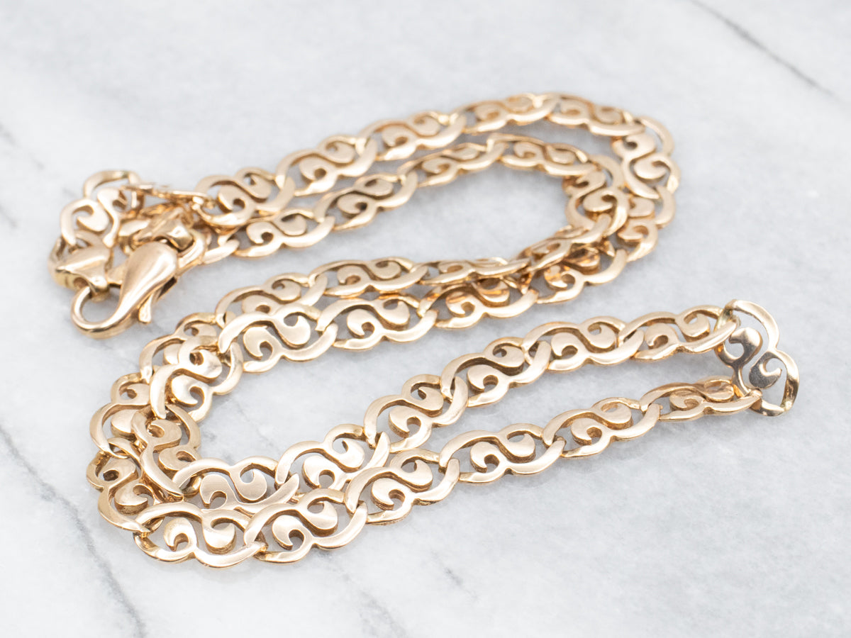 Scrolling Gold Link Chain Necklace