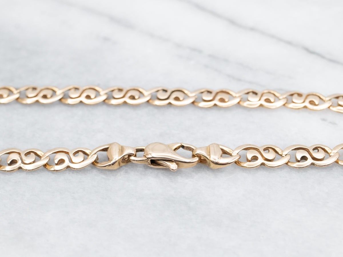 Scrolling Gold Link Chain Necklace