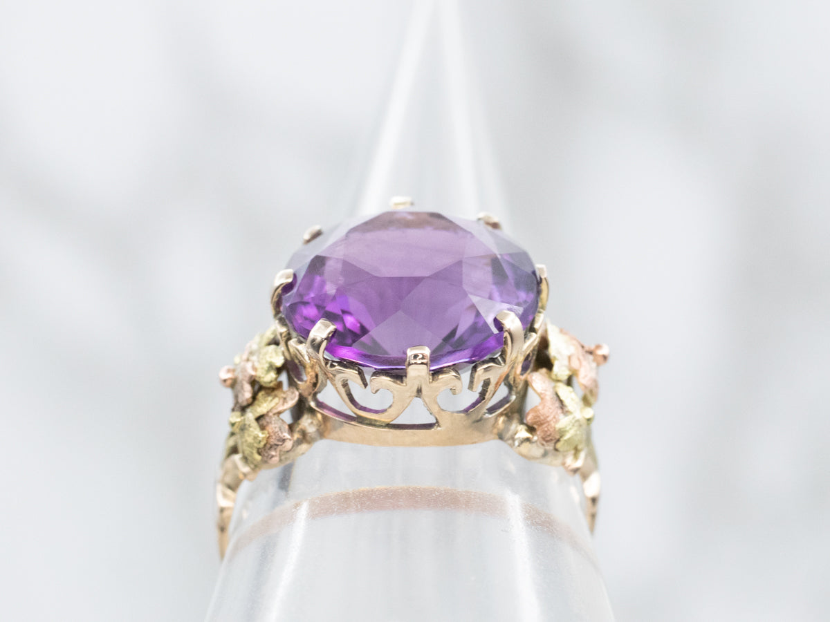 Botanical Tri-Color Gold Amethyst Ring