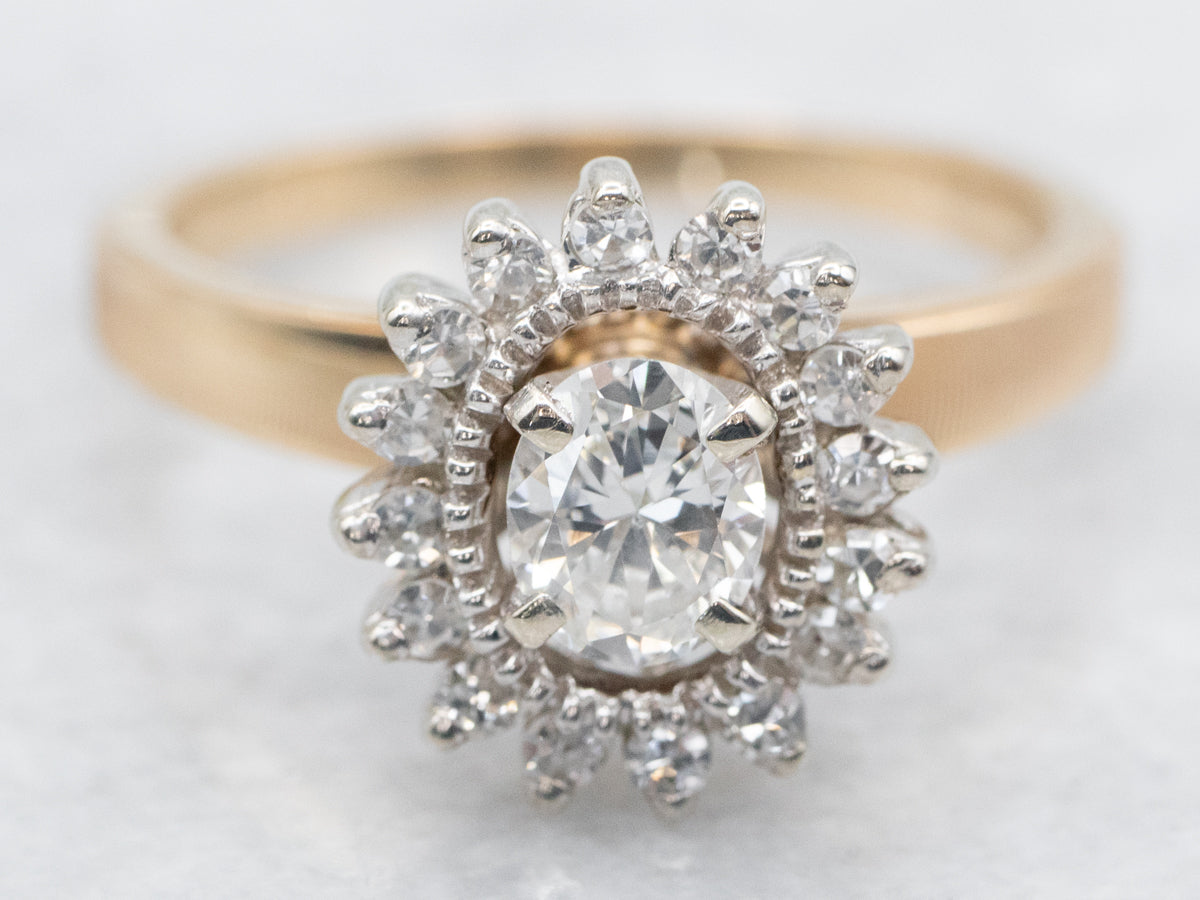 Two Tone Oval-Cut Diamond Halo Engagement Ring