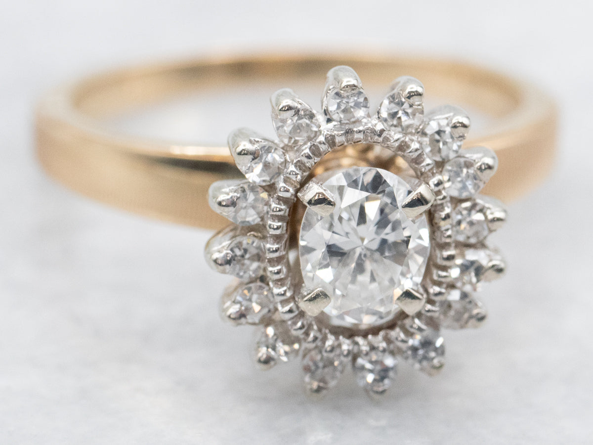 Two Tone Oval-Cut Diamond Halo Engagement Ring