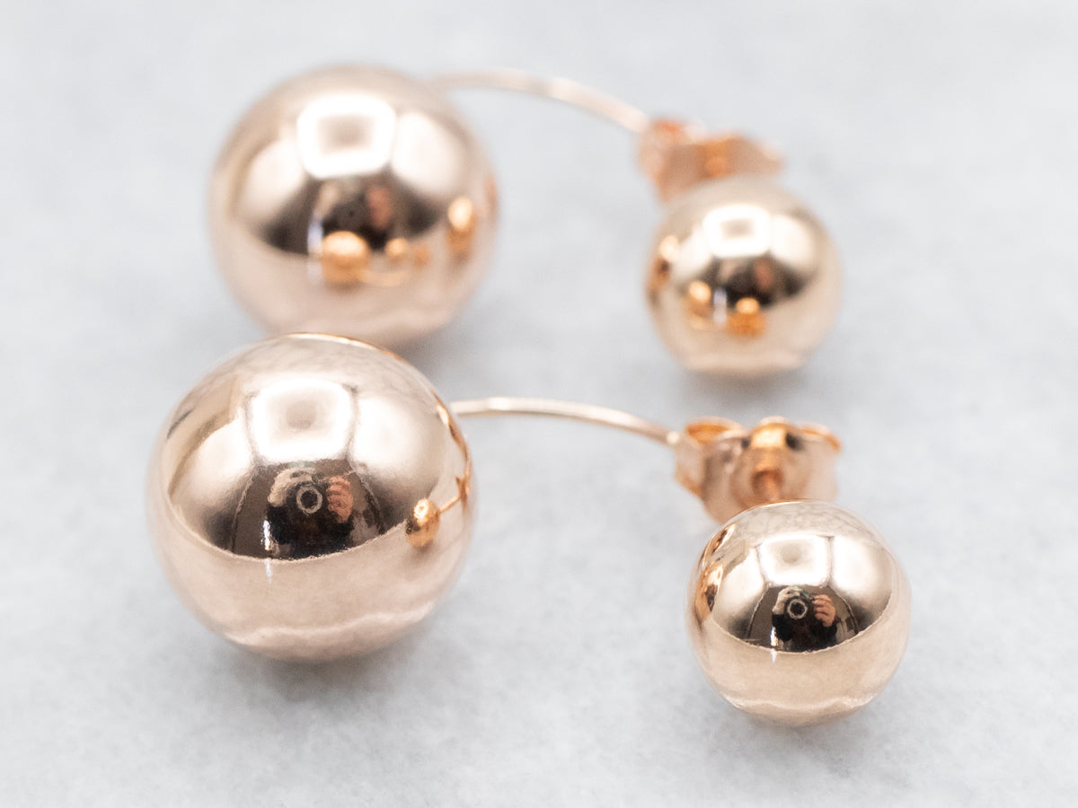 Pendientes Doble Bola Oro Rosa