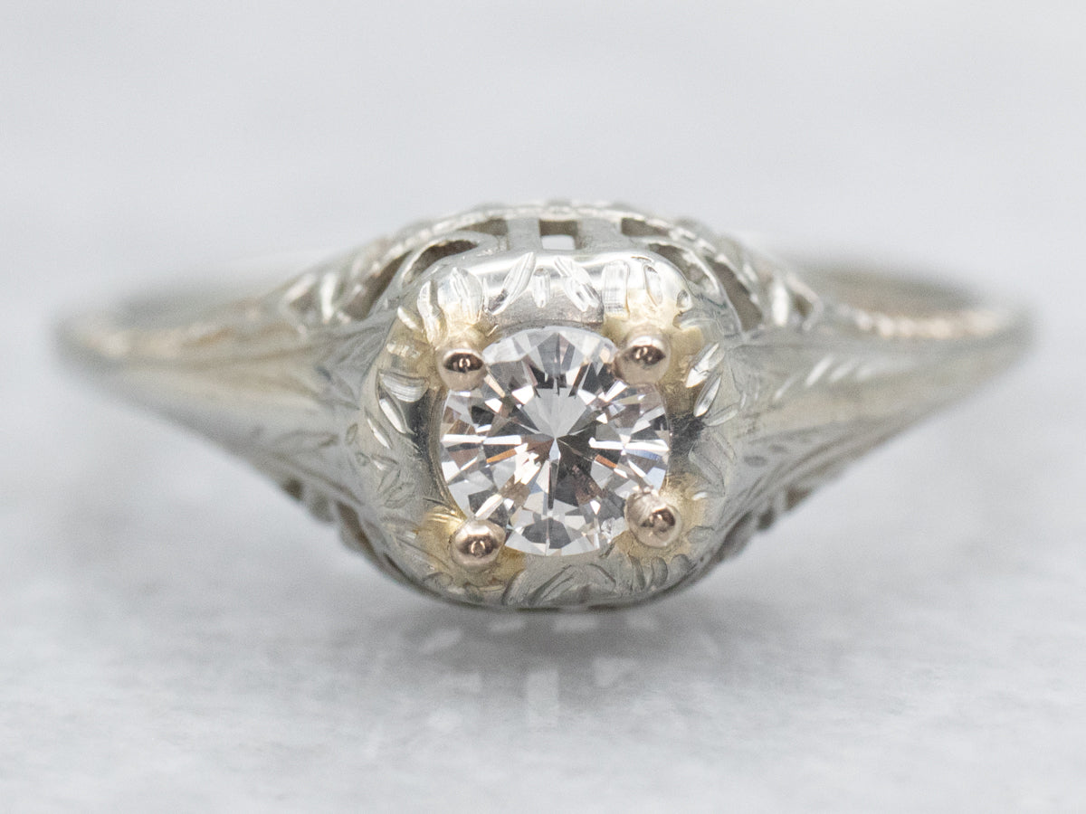 Art Deco Diamond Solitaire Engagement Ring