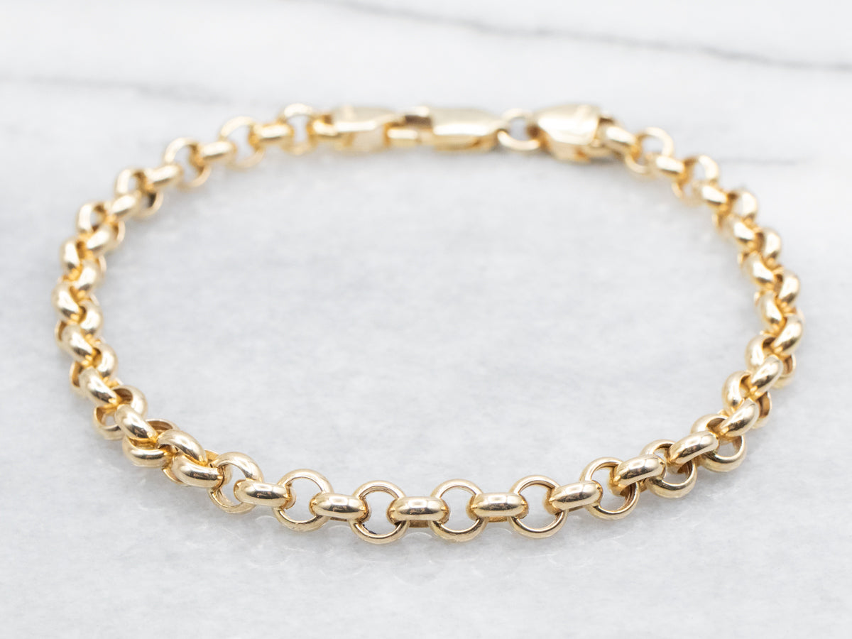 Polished Gold Rolo Chain Link Bracelet