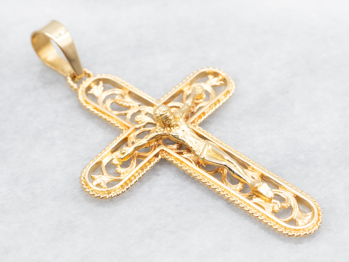 Gold Filigree Crucifix Pendant