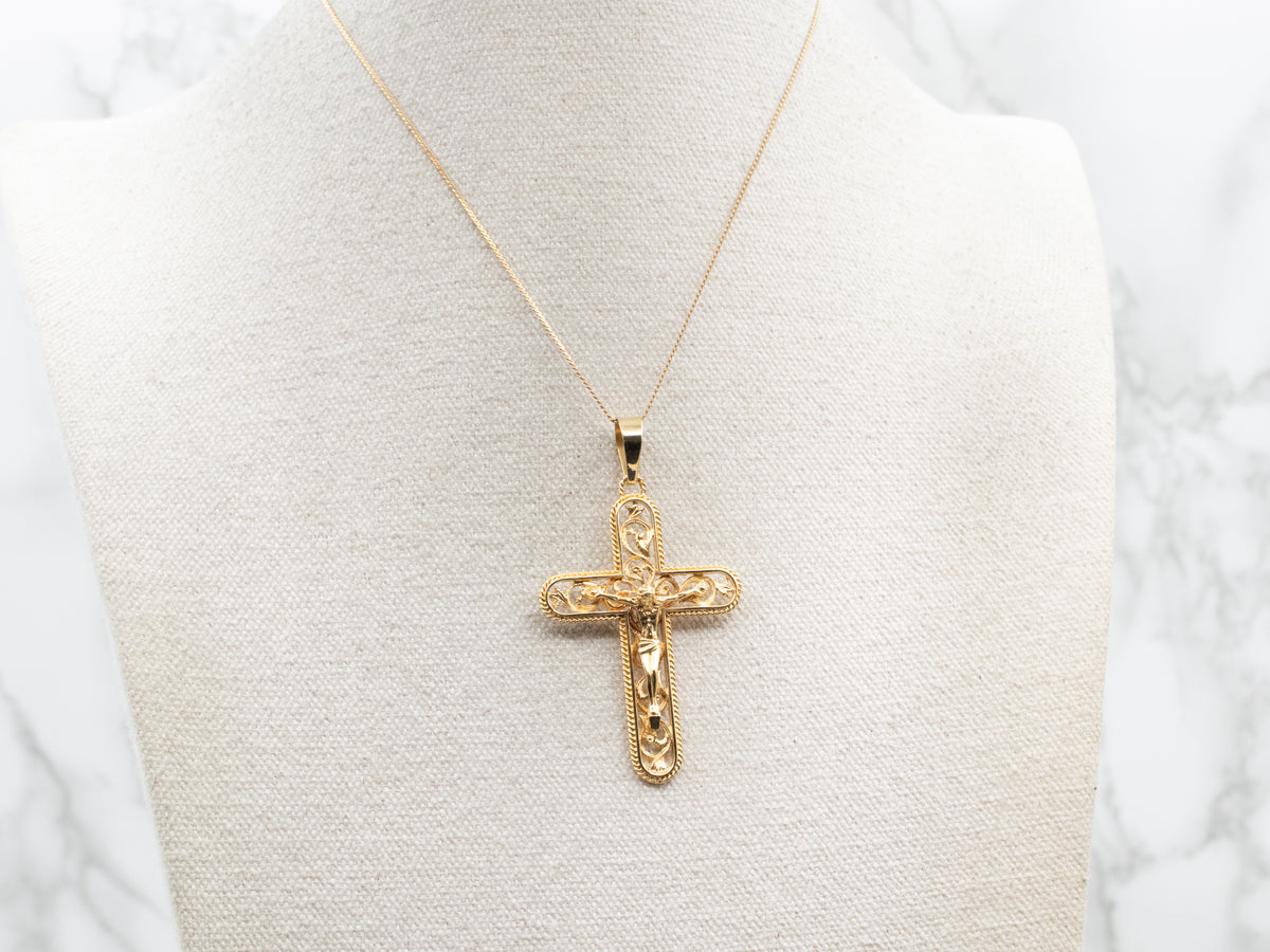 Gold Filigree Crucifix Pendant