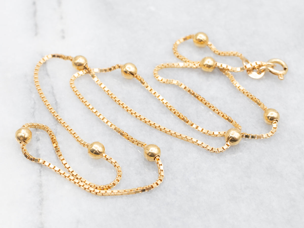 Beaded Gold Box Chain Necklace