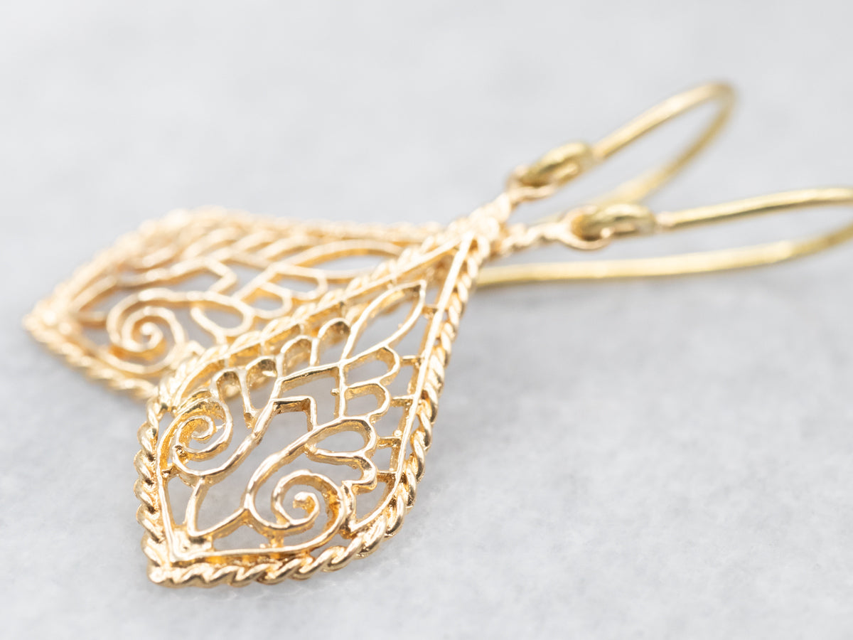 Yellow Gold Filigree Drop Earrings