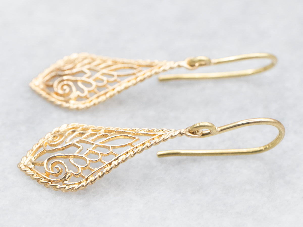 Yellow Gold Filigree Drop Earrings