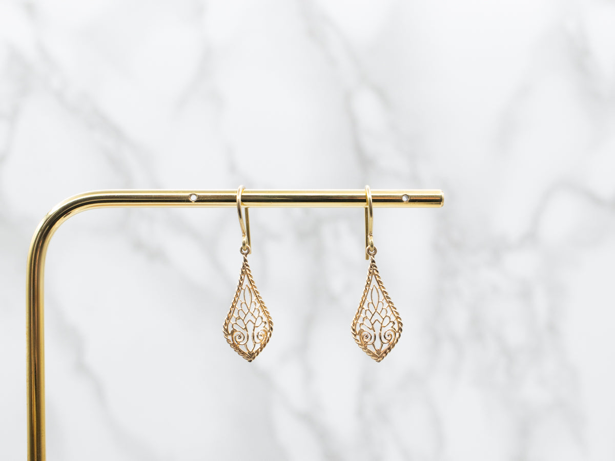 Yellow Gold Filigree Drop Earrings