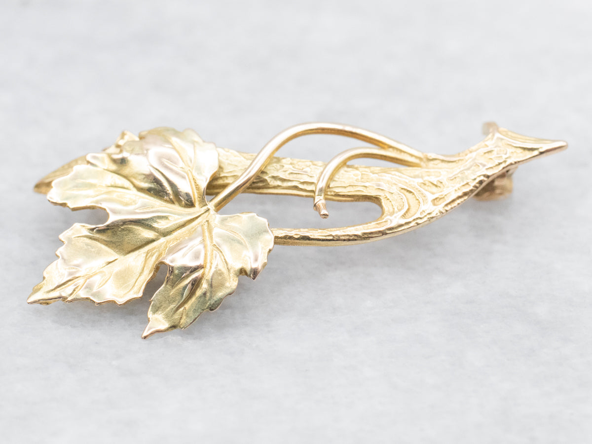 Vintage Gold Grape Leaf Brooch