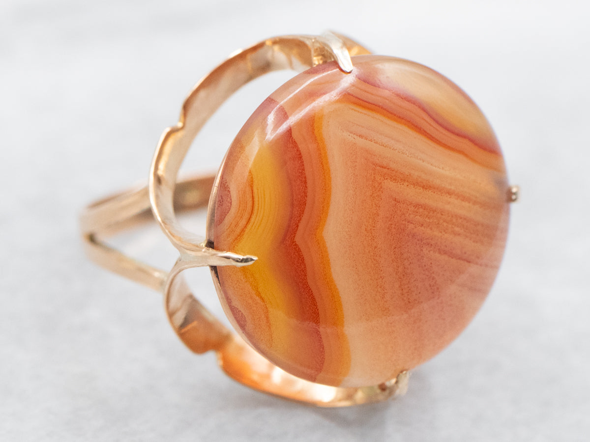 Vintage Yellow Gold Agate Cocktail Ring