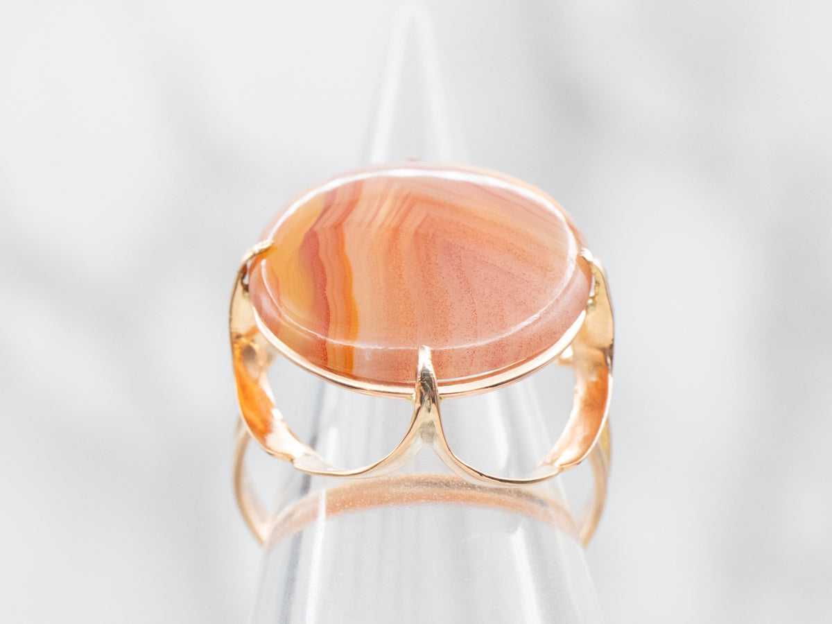 Vintage Yellow Gold Agate Cocktail Ring