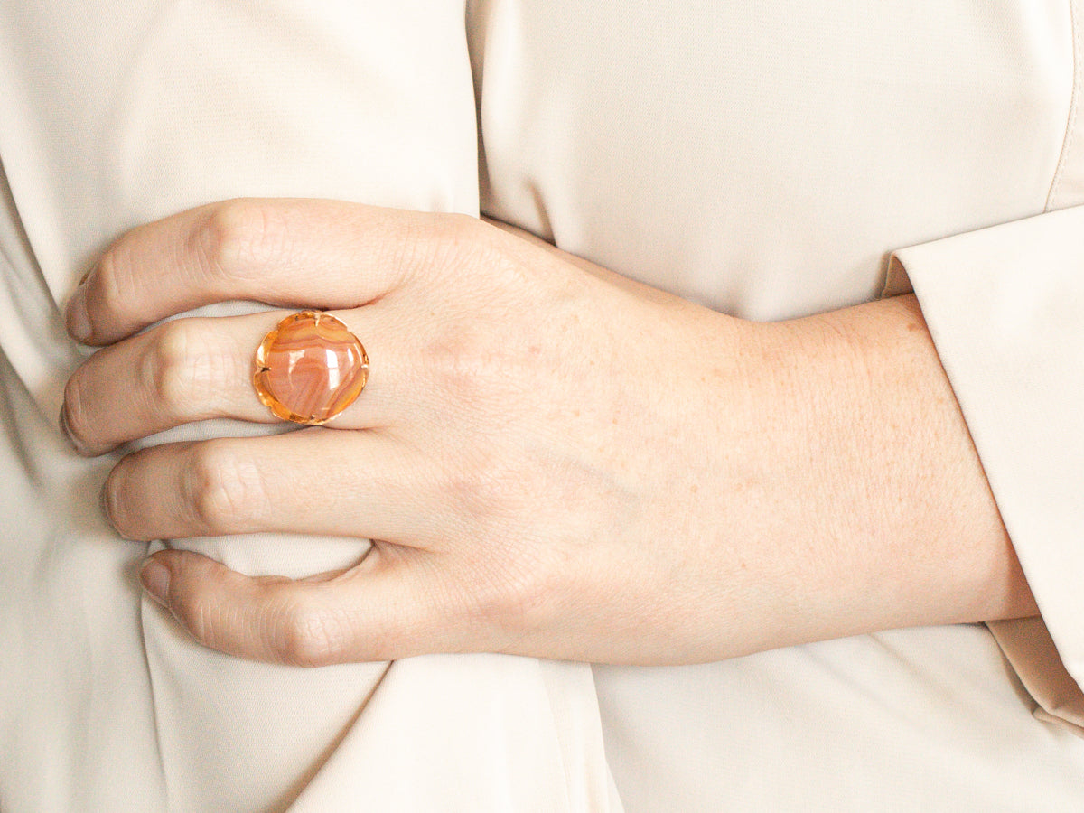 Vintage Yellow Gold Agate Cocktail Ring