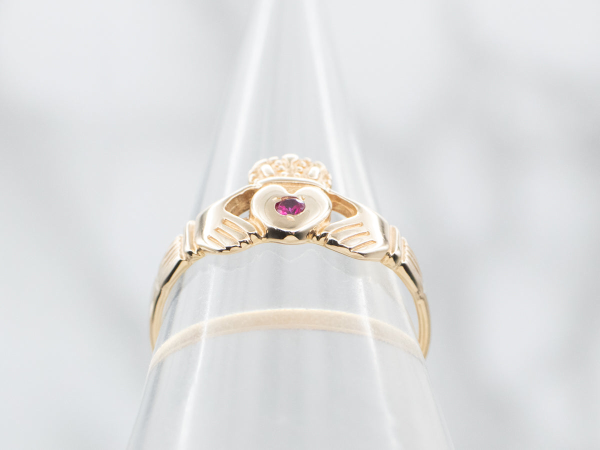 Claddagh Ring with Synthetic Ruby Accent