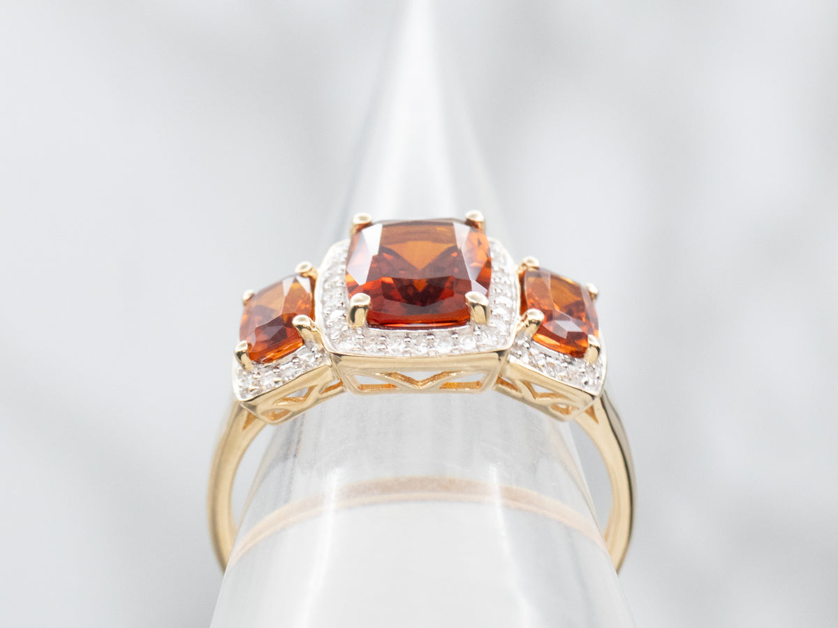 Modern Citrine Gemstone Ring with Diamond Halo