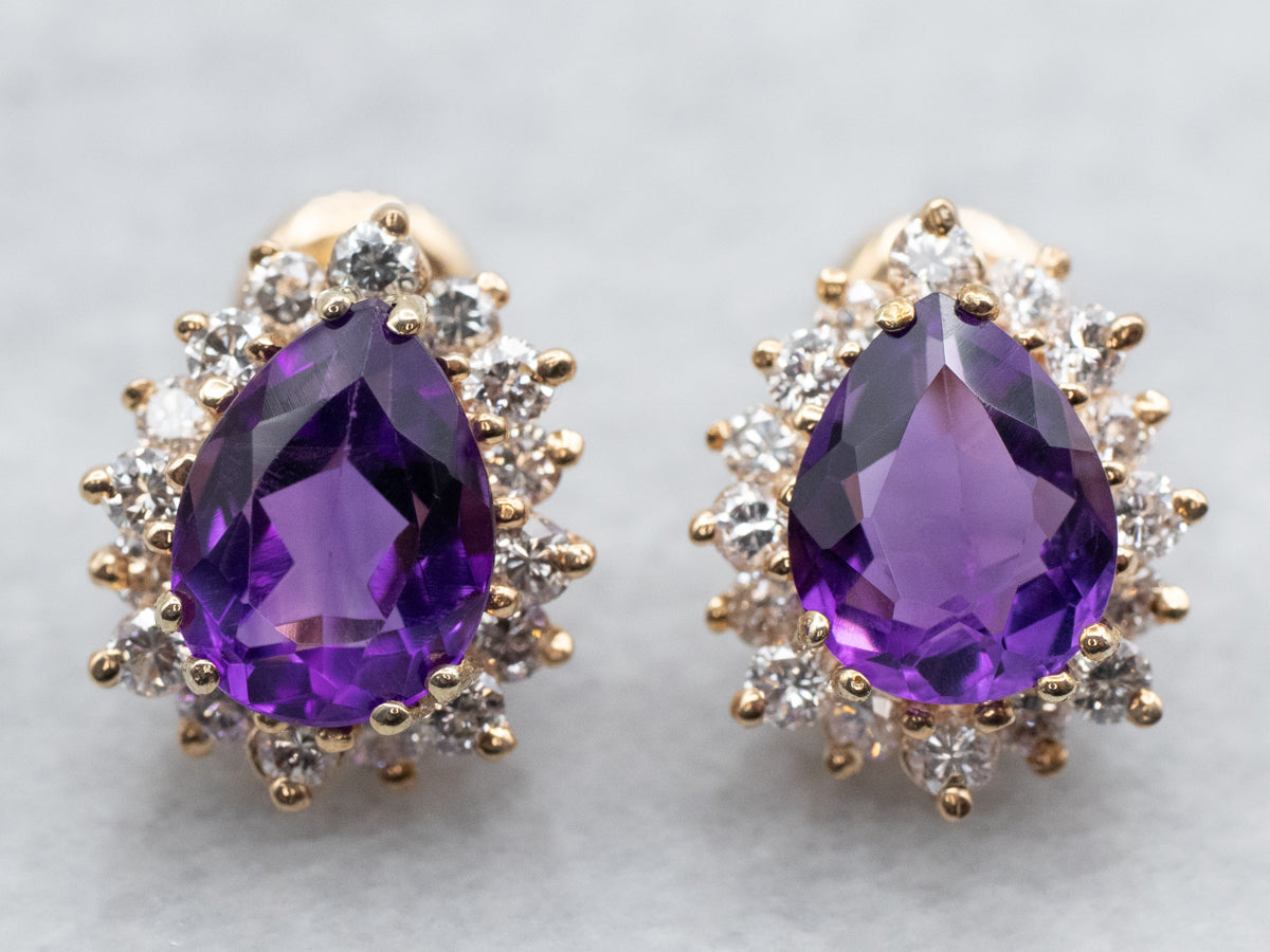 Amethyst Diamond Halo Stud Earrings