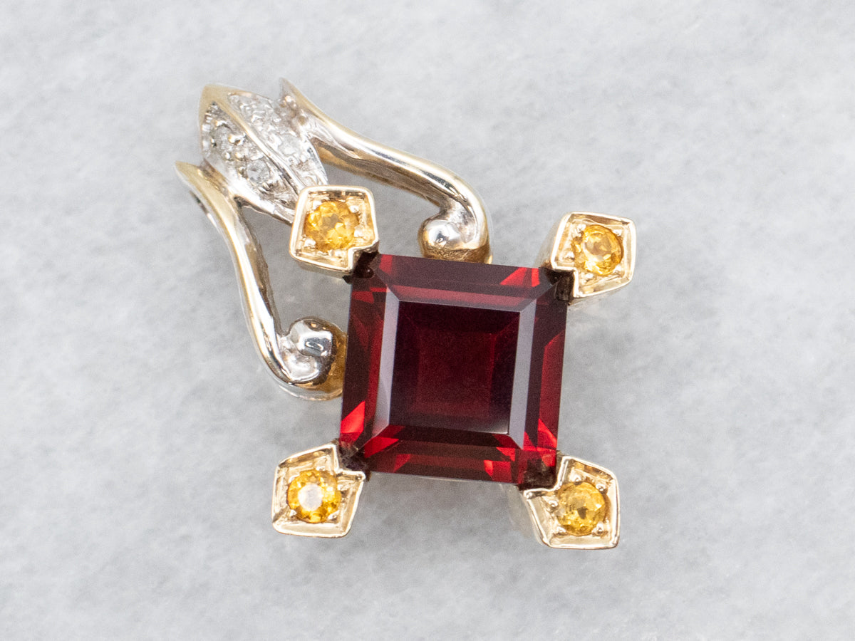 Garnet, Yellow Sapphire, and Diamond Pendant