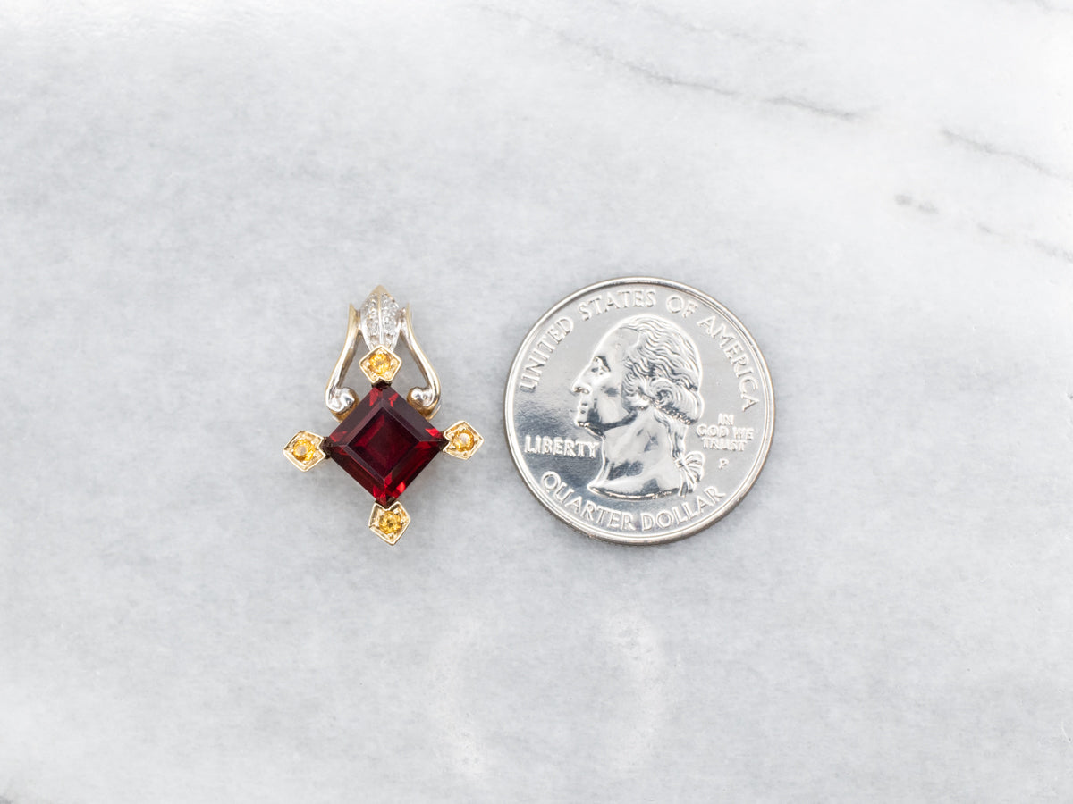 Garnet, Yellow Sapphire, and Diamond Pendant