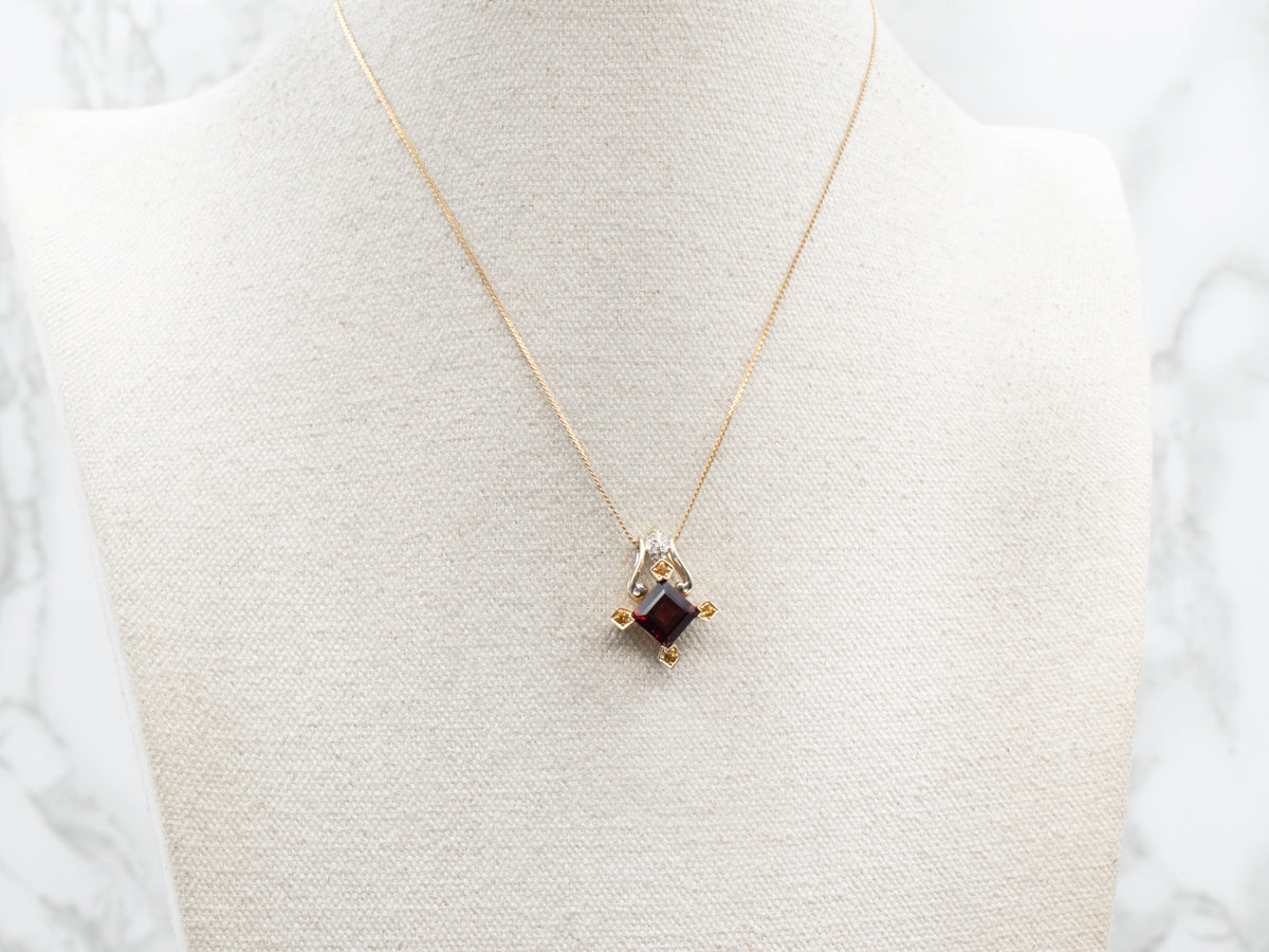 Garnet, Yellow Sapphire, and Diamond Pendant