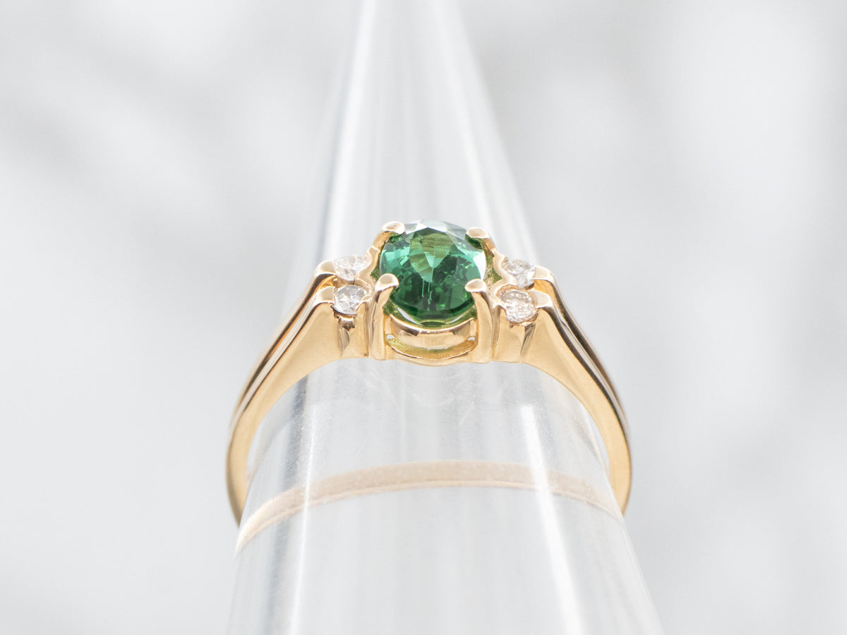 Oval Cut Green Tourmaline Ring with Diamond Accents