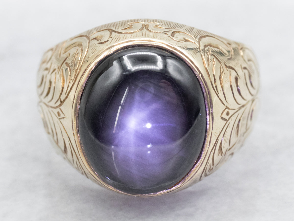 Men's Antique Black Star Sapphire Ring