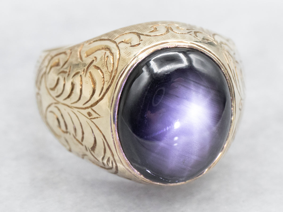 Men&#39;s Antique Black Star Sapphire Ring