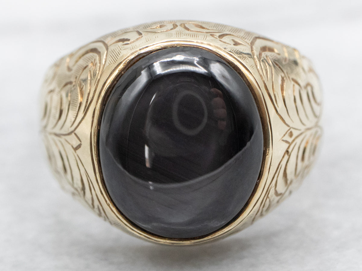 Men's Antique Black Star Sapphire Ring