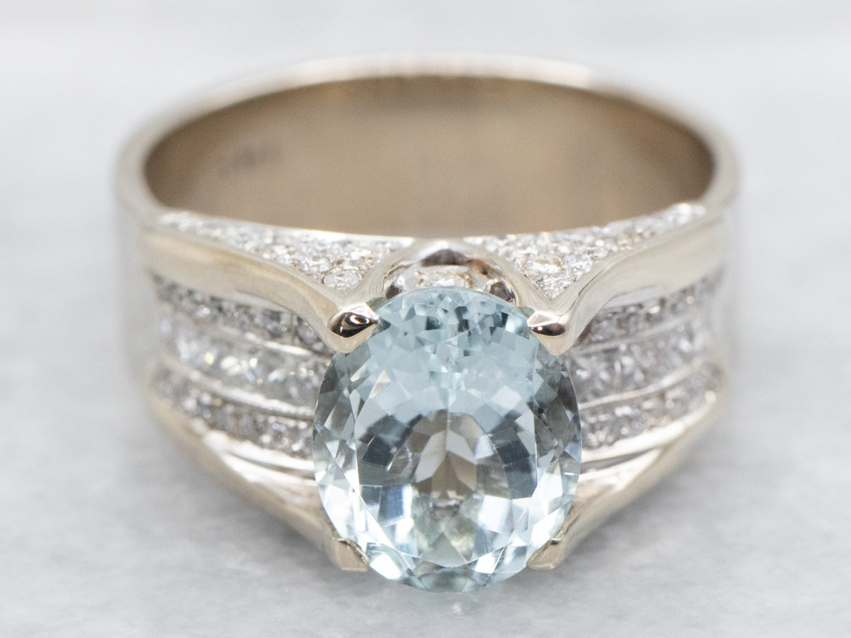 Modern Aquamarine and Diamond Statement Ring