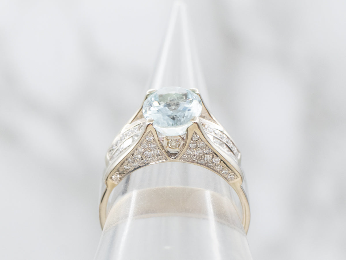 Modern Aquamarine and Diamond Statement Ring