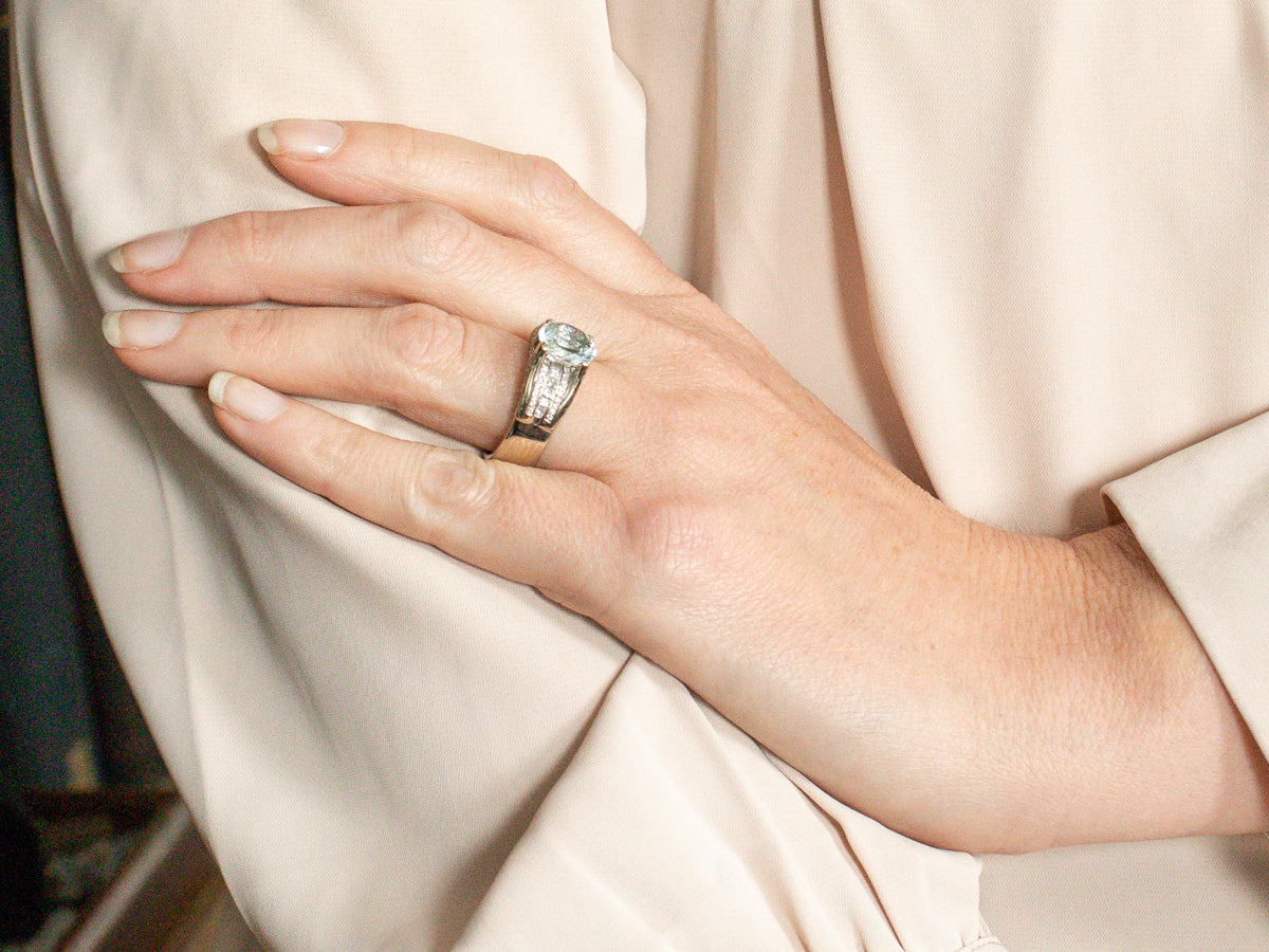 Modern Aquamarine and Diamond Statement Ring