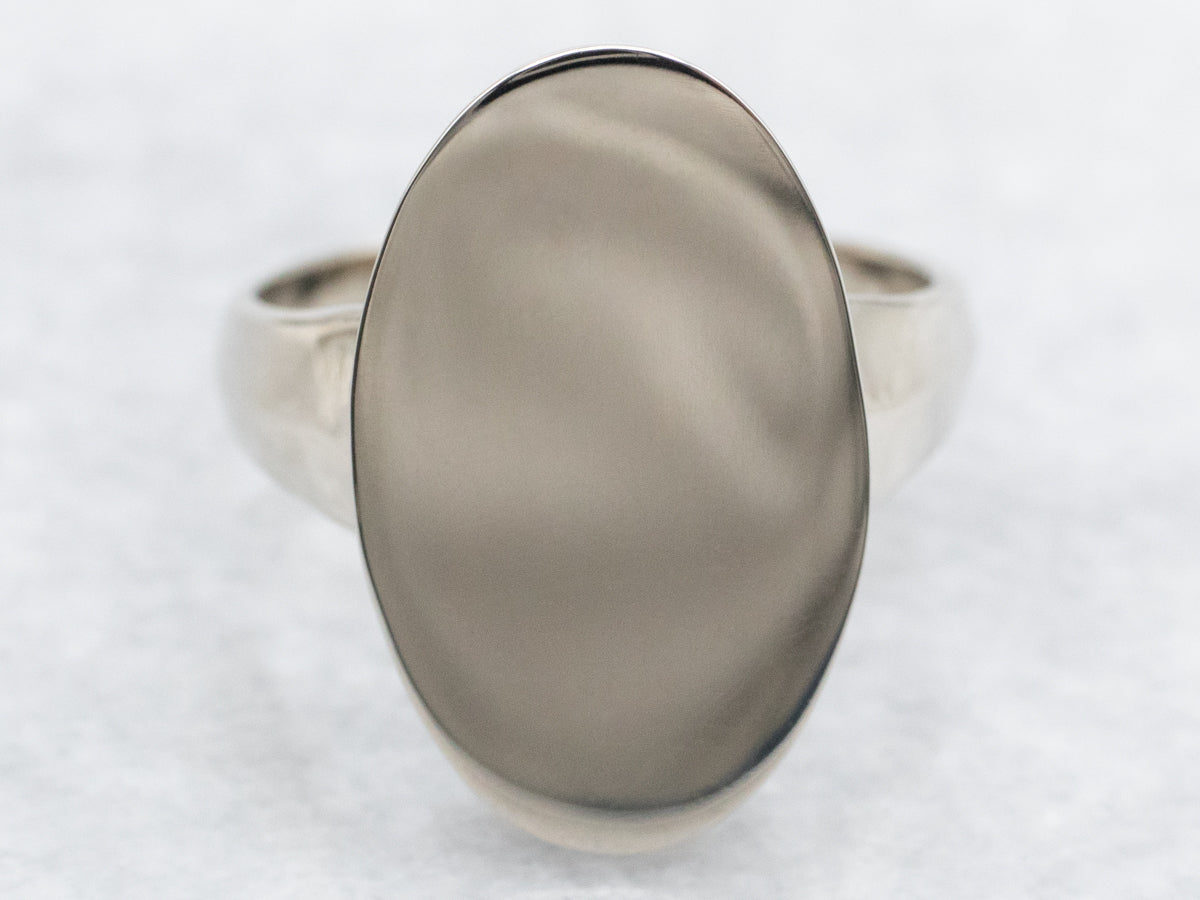 Anillo De Sello Ovalado De Oro Blanco Liso