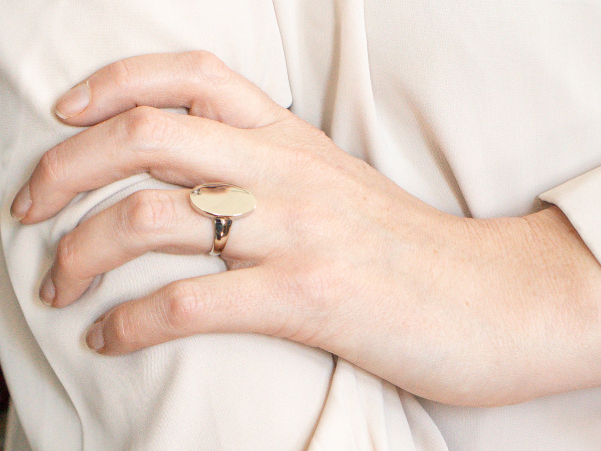 Elongated Oval Top Signet Ring