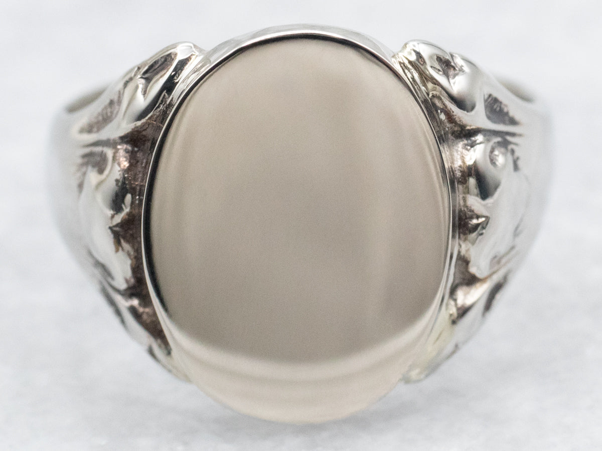 Anillo De Sello Ovalado De Oro Blanco Liso