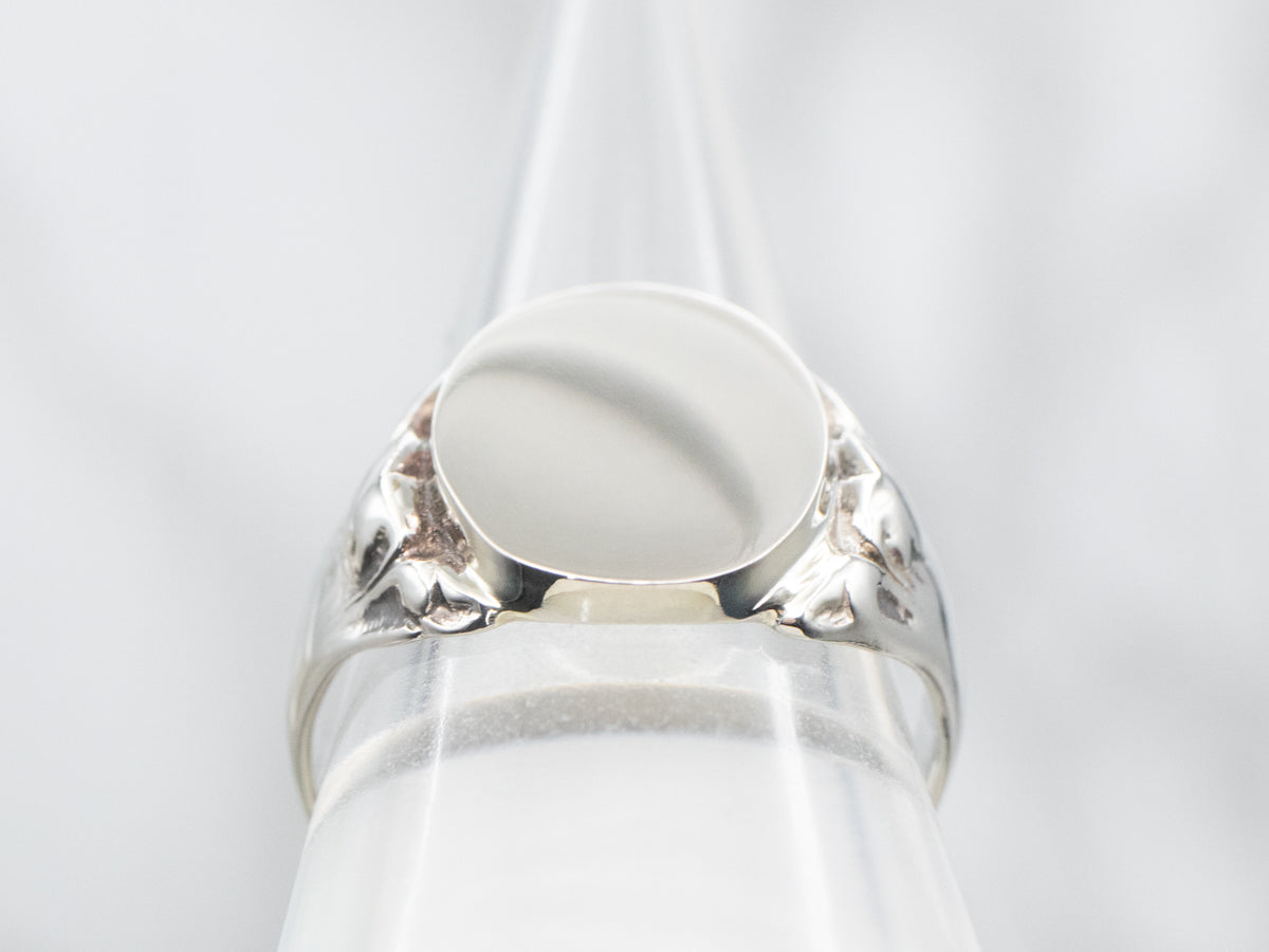 Vintage White Gold Oval Signet Ring