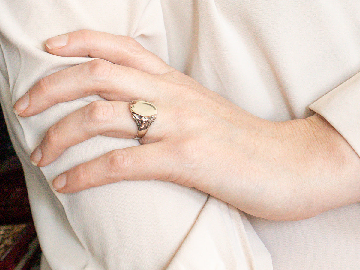 Vintage White Gold Oval Signet Ring