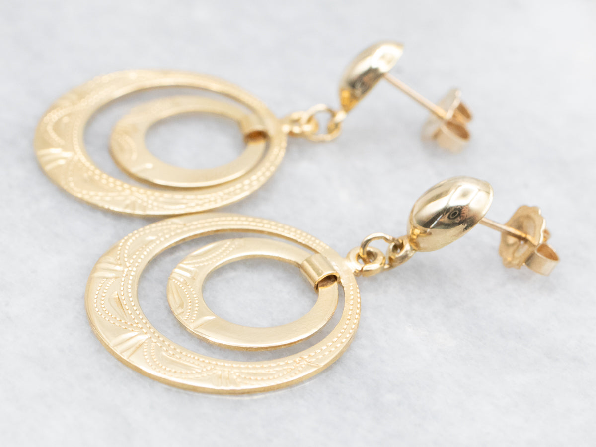 Etched Gold Circle Drop Earrings