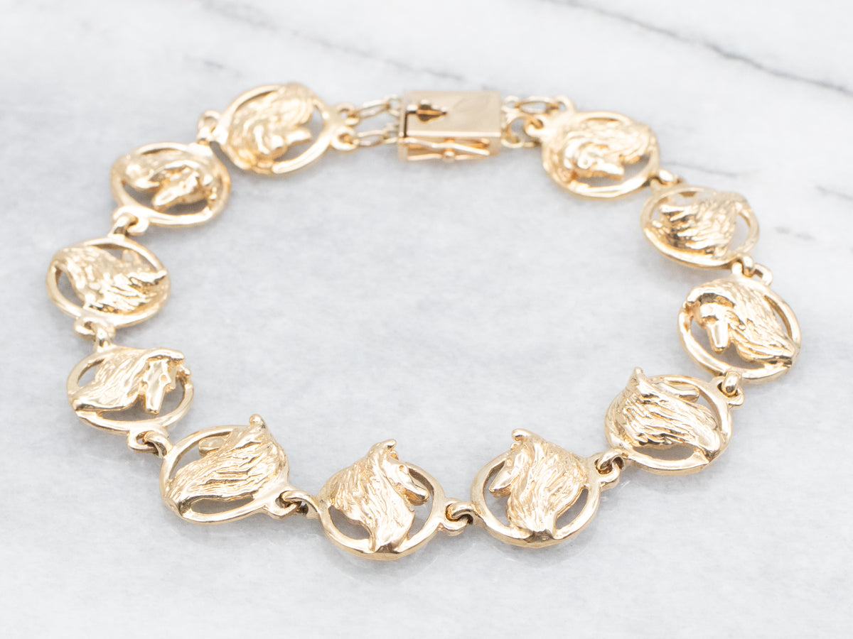 Polished Gold Collie Dog Link Bracelet