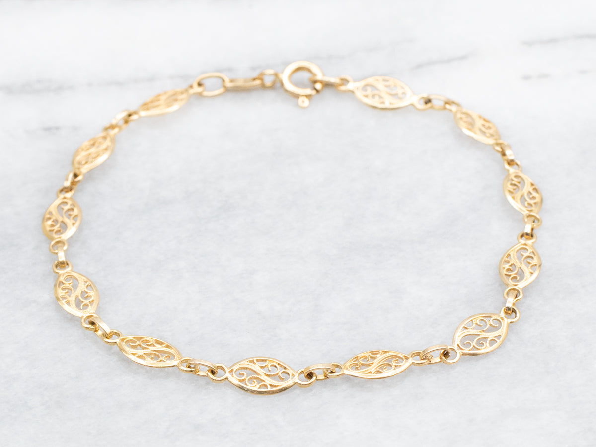 Filigree Link Bracelet with Spring Ring Clasp