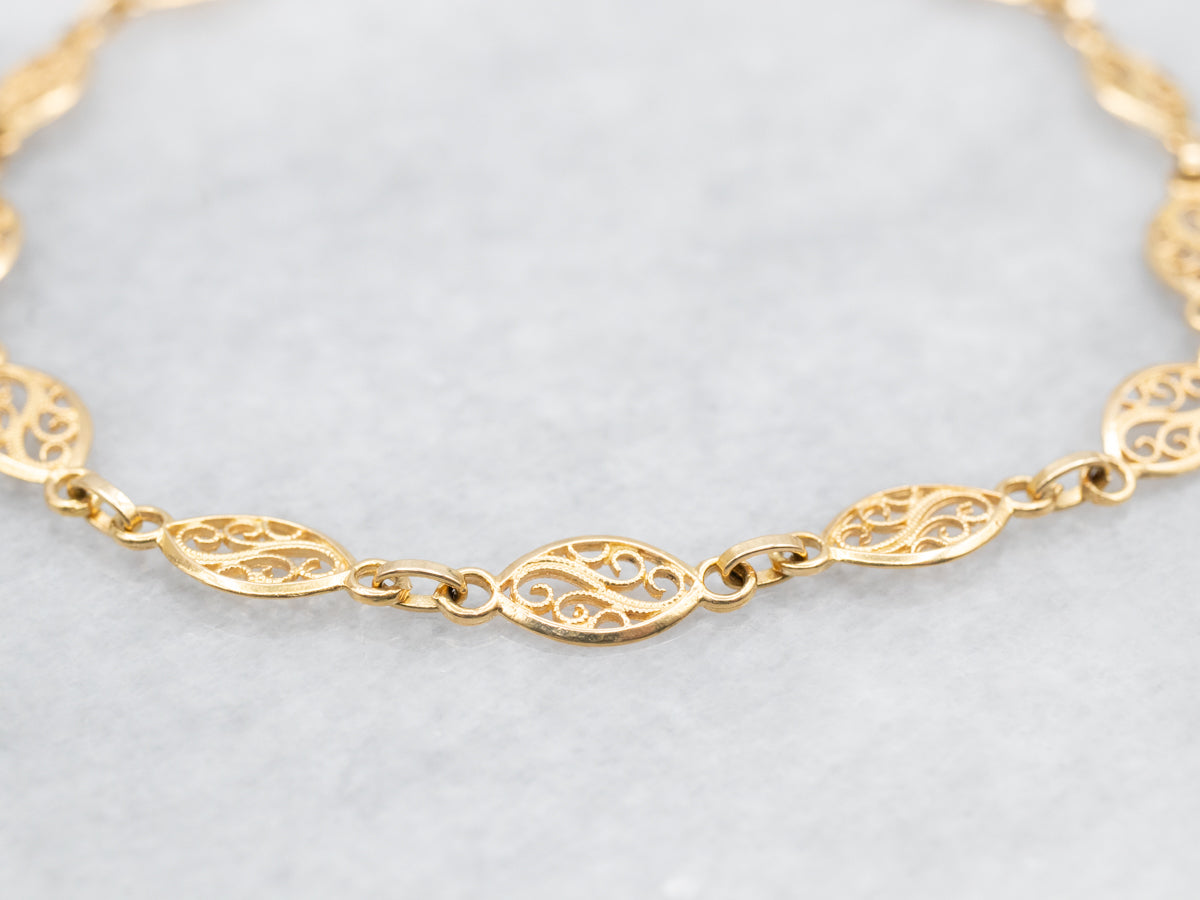 Filigree Link Bracelet with Spring Ring Clasp