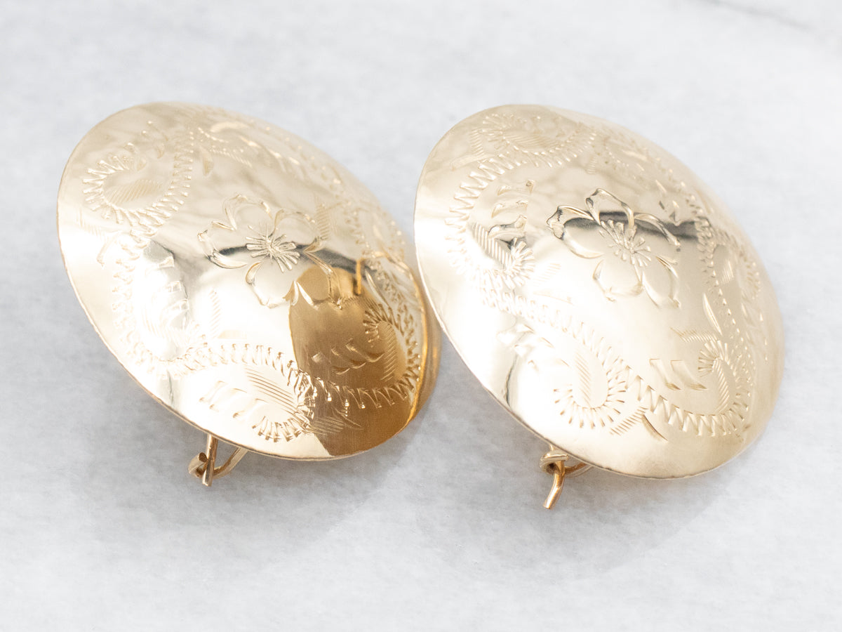 Floral Etched Disc Earrings