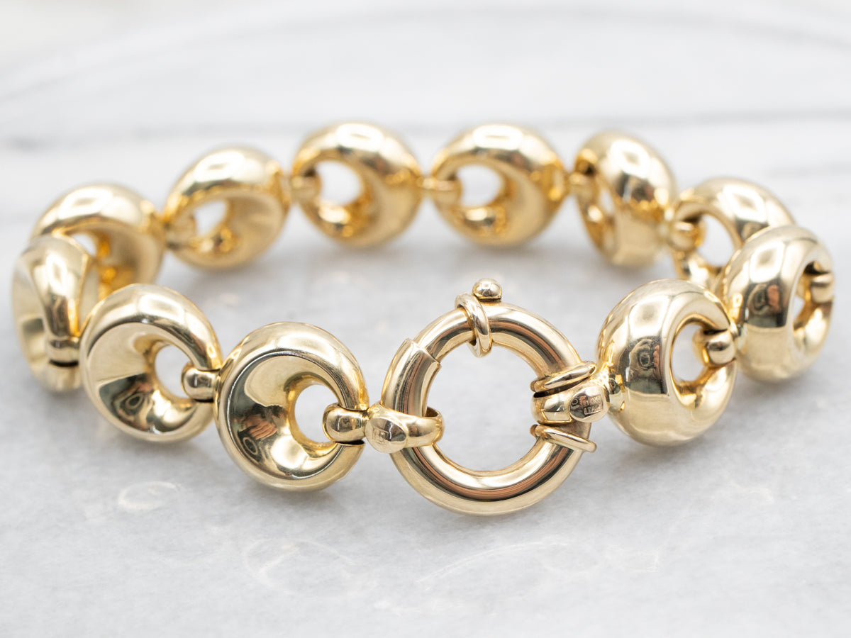 Puffy Circle Link Bracelet with Large Spring Ring Clasp