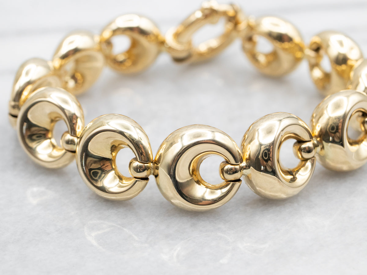 Puffy Circle Link Bracelet with Large Spring Ring Clasp