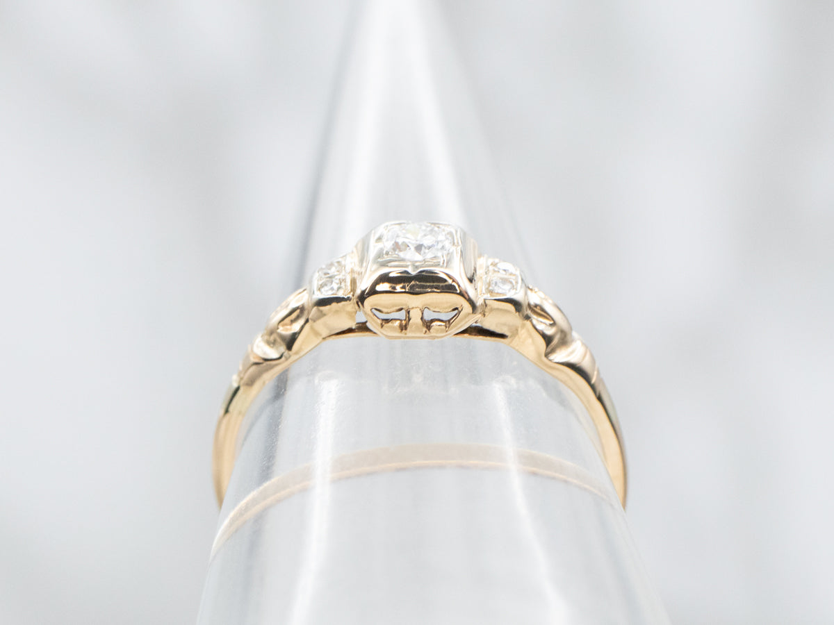 Yellow Gold European Cut Diamond Engagement Ring with Diamond Accents