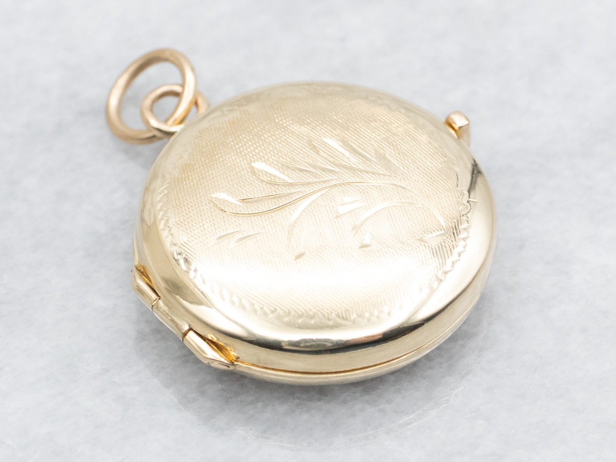 Yellow Gold Etched Round Locket