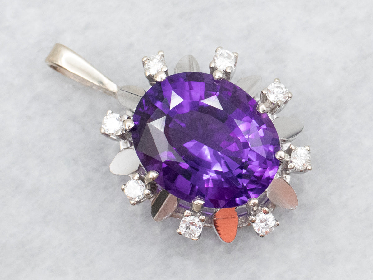 Amethyst Pendant with Diamond and White Gold Halo