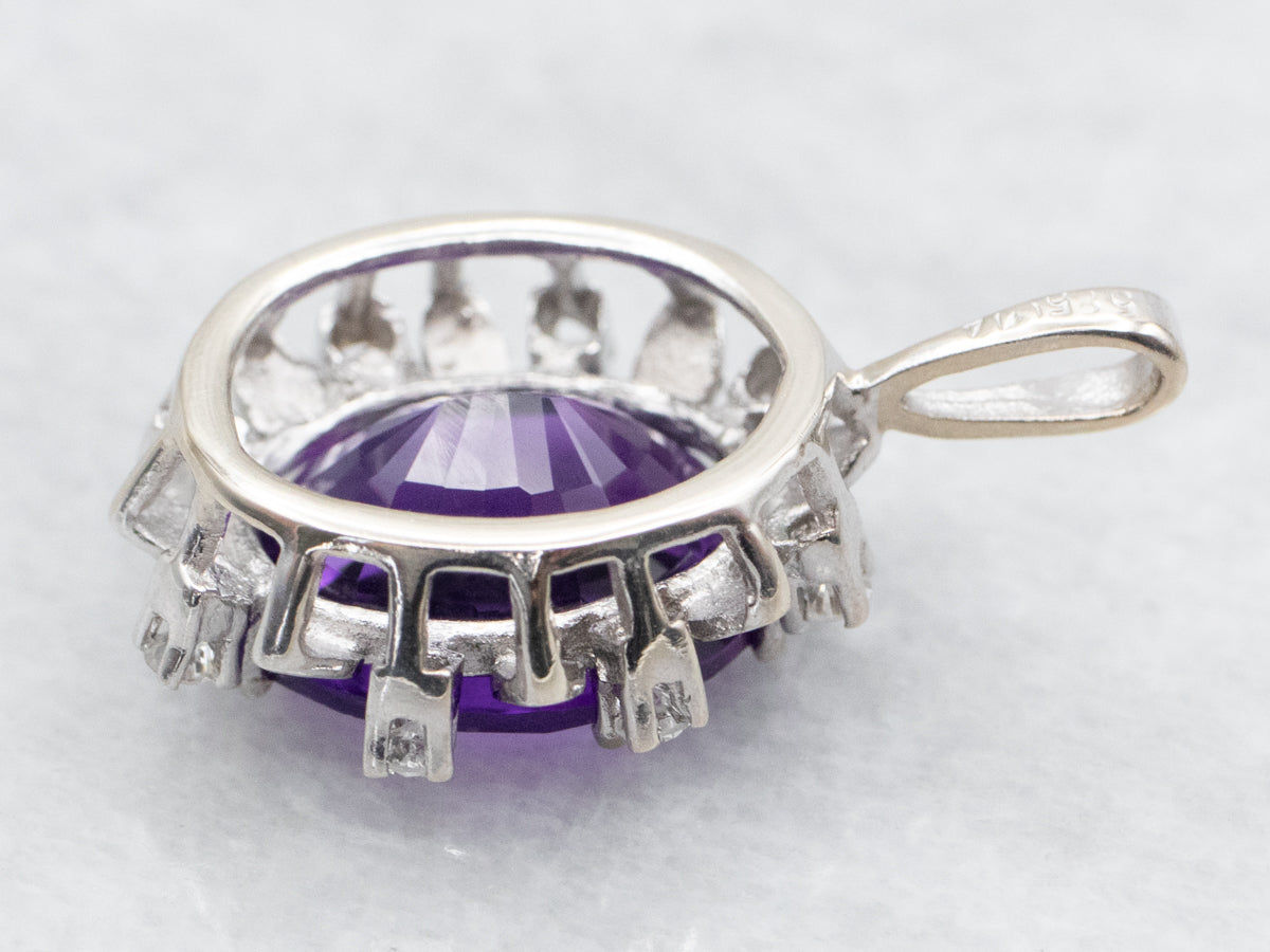 Amethyst Pendant with Diamond and White Gold Halo